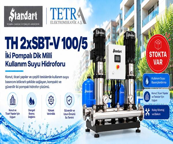 Standart Pompa TH 2xSBT-V 100/5 İki Pompalı Dik Milli Kullanım Suyu Hidroforu – Stokta