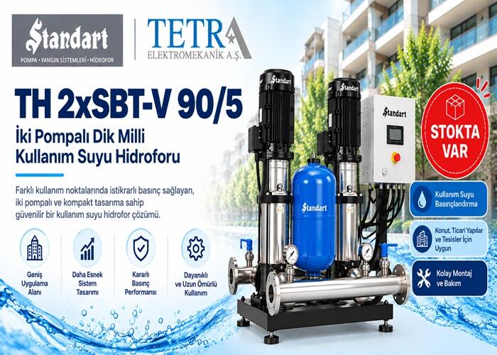 Standart Pompa TH 2xSBT-V 90/5 İki Pompalı Dik Milli Kullanım Suyu Hidroforu