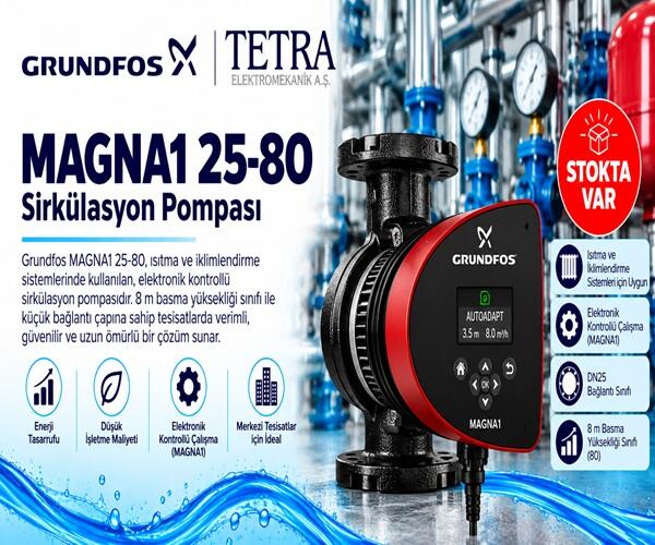 Grundfos MAGNA1 25-80 Sirkülasyon Pompası – Stokta 