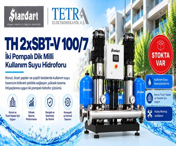 Standart Pompa TH 2xSBT-V 100/7 İki Pompalı Dik Milli Kullanım Suyu Hidroforu – Stokta