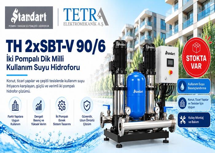 Standart Pompa TH 2xSBT-V 90/6 İki Pompalı Dik Milli Kullanım Suyu Hidroforu