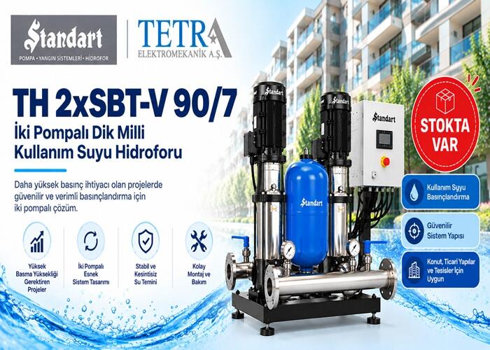 Standart Pompa TH 2xSBT-V 90/7 İki Pompalı Dik Milli Kullanım Suyu Hidroforu
