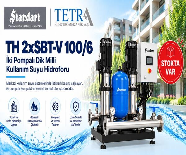 Standart Pompa TH 2xSBT-V 100/6 İki Pompalı Dik Milli Kullanım Suyu Hidroforu