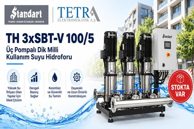 Standart Pompa TH 3xSBT-V 100/5 Üç Pompalı Dik Milli Kullanım Suyu Hidroforu
