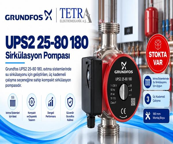 Grundfos UPS2 25-80 180 Sirkülasyon Pompası – Stokta