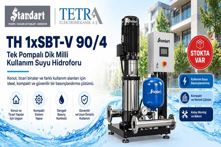 Standart Pompa TH 1xSBT-V 90/4 Tek Pompalı Dik Milli Kullanım Suyu Hidroforu