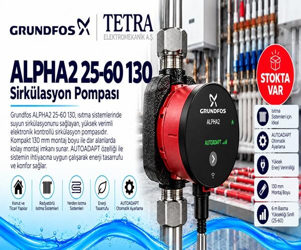 Grundfos ALPHA2 25-60 130 Sirkülasyon Pompası – Stokta