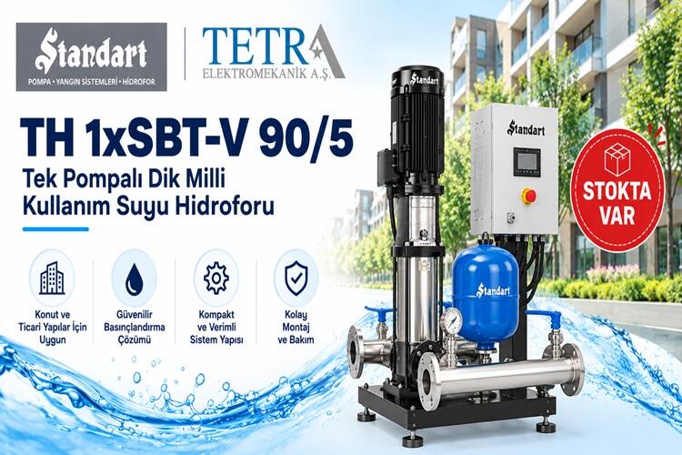 Standart Pompa TH 1xSBT-V 90/5 Tek Pompalı Dik Milli Kullanım Suyu Hidroforu