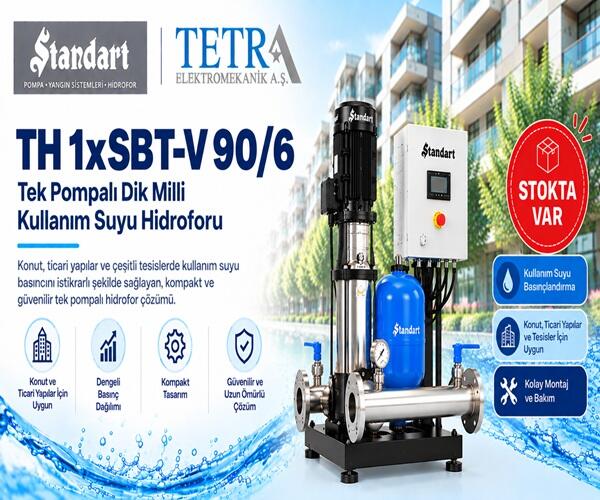 Standart Pompa TH 1xSBT-V 90/6 Tek Pompalı Dik Milli Kullanım Suyu Hidroforu