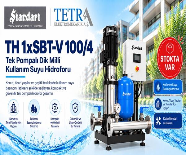 Standart Pompa TH 1xSBT-V 100/4 Tek Pompalı Dik Milli Kullanım Suyu Hidroforu