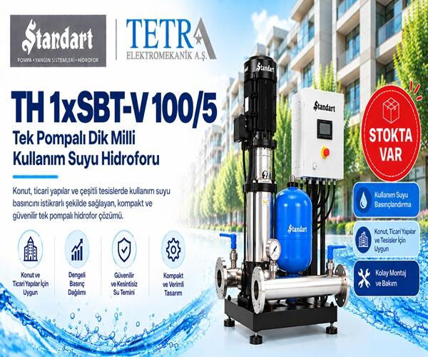 Standart Pompa TH 1xSBT-V 100/5 Tek Pompalı Dik Milli Kullanım Suyu Hidroforu – Stokta