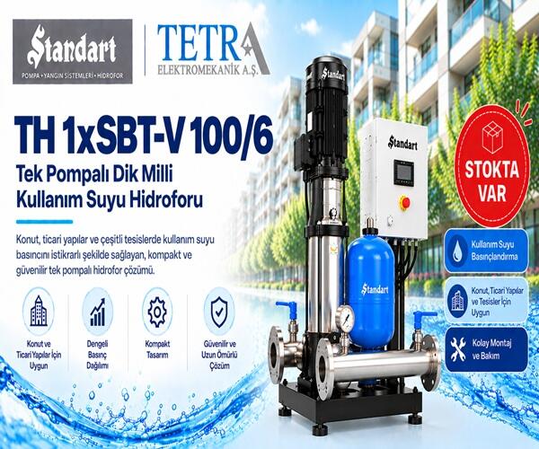Standart Pompa TH 1xSBT-V 100/6 Tek Pompalı Dik Milli Kullanım Suyu Hidroforu – Stokta