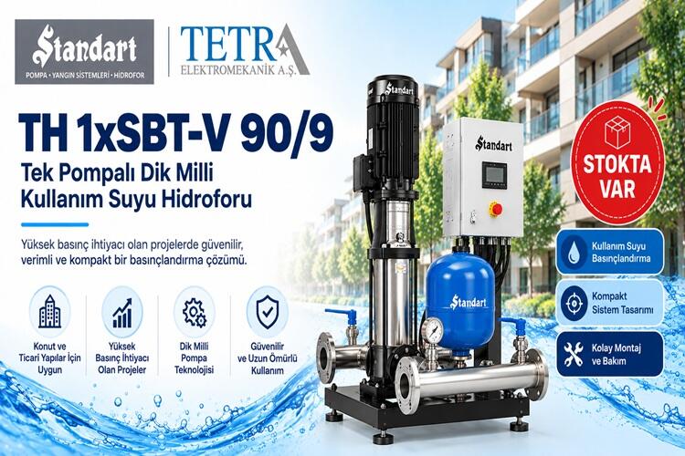 Standart Pompa TH 1xSBT-V 90/9 Tek Pompalı Dik Milli Kullanım Suyu Hidroforu