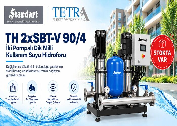 Standart Pompa TH 2xSBT-V 90/4 İki Pompalı Dik Milli Kullanım Suyu Hidroforu